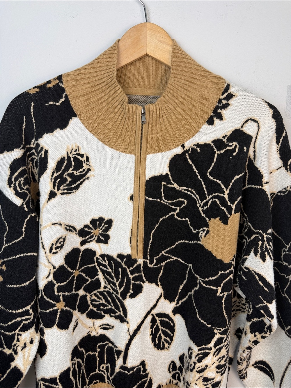 Anthropologie Maeve Montana Mock Neck Half Zip Sweater Medium Floral Cozy Office - Picture 4 of 16
